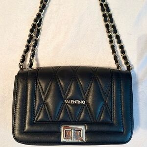 Mario Valentino Beatriz D Quilted Purse Shoulder Mini Bag Black Gold Italy